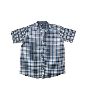Vintage Tommy Hilfiger‎ Blue Short Sleeve Button Up Checkered Shirt Size XL Y2K